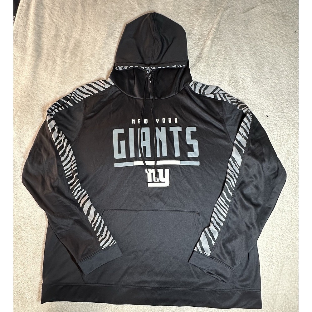 Zubaz Mens 2XL New York Giants Black Pullover Hoodie Zebra Print NFL